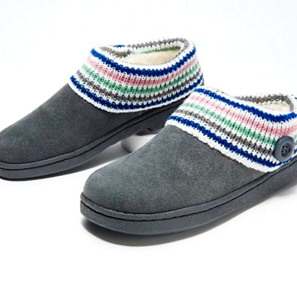 Womens gray suede CLARKS slippers
